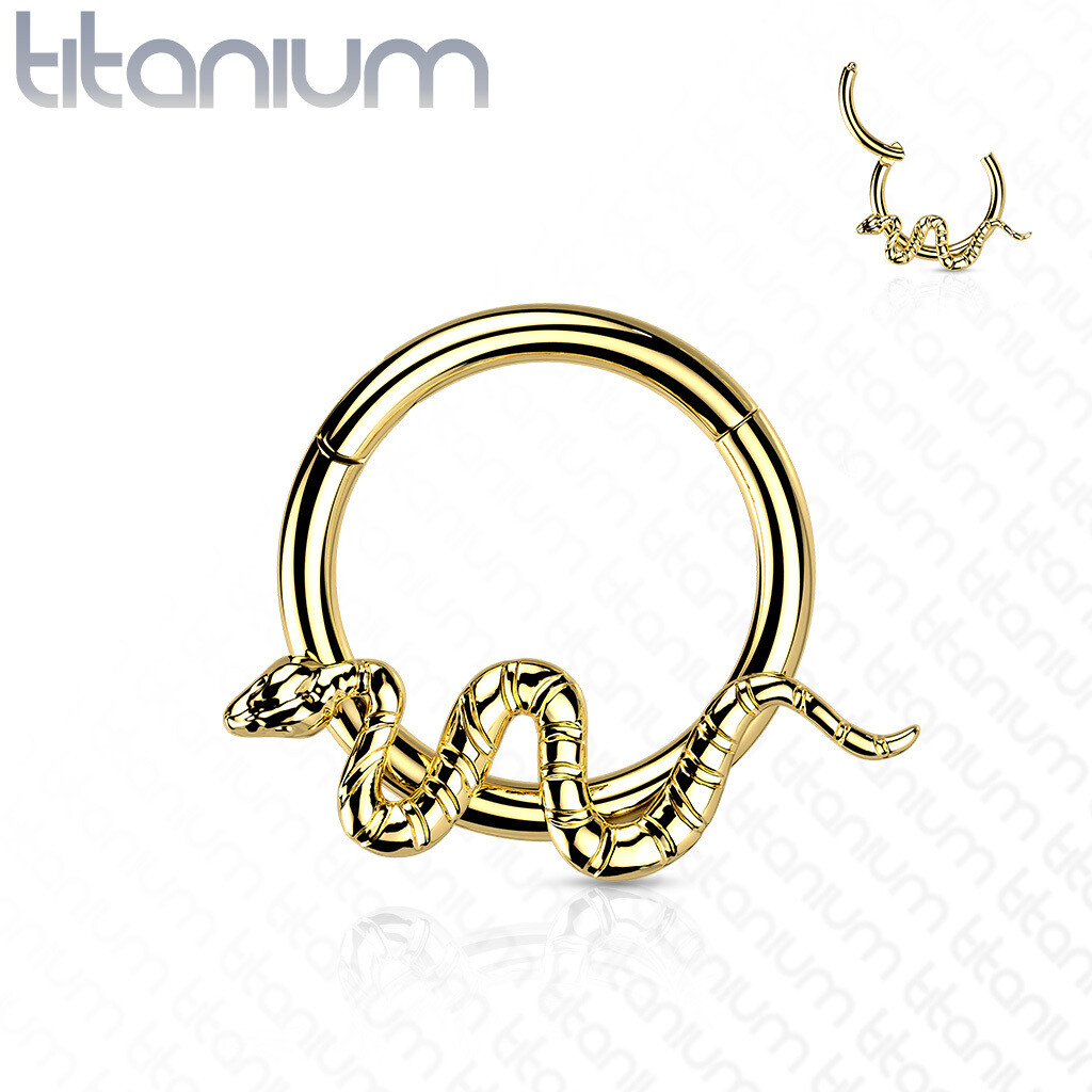 Implant Grade Titanium Snake Hinged Segment Ring, Colour: Gold