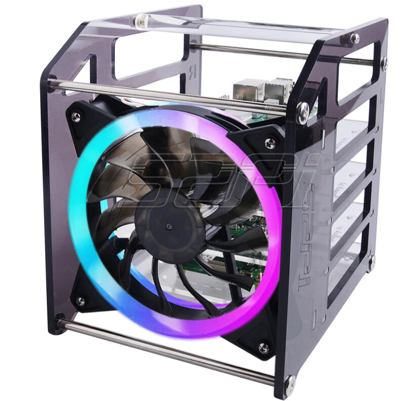52Pi Rack Tower 4 Layer Acrylic Cluster Case LED/RGB Fan