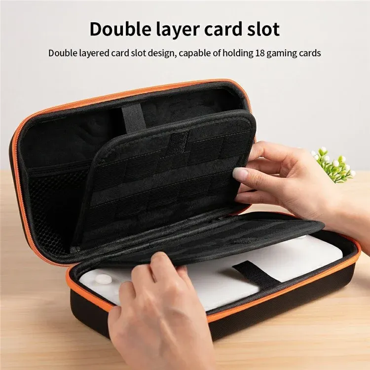 Double Layer Game Card Switch 2 Case, 18 Slots Storage Protective Organiser - Black/Orange