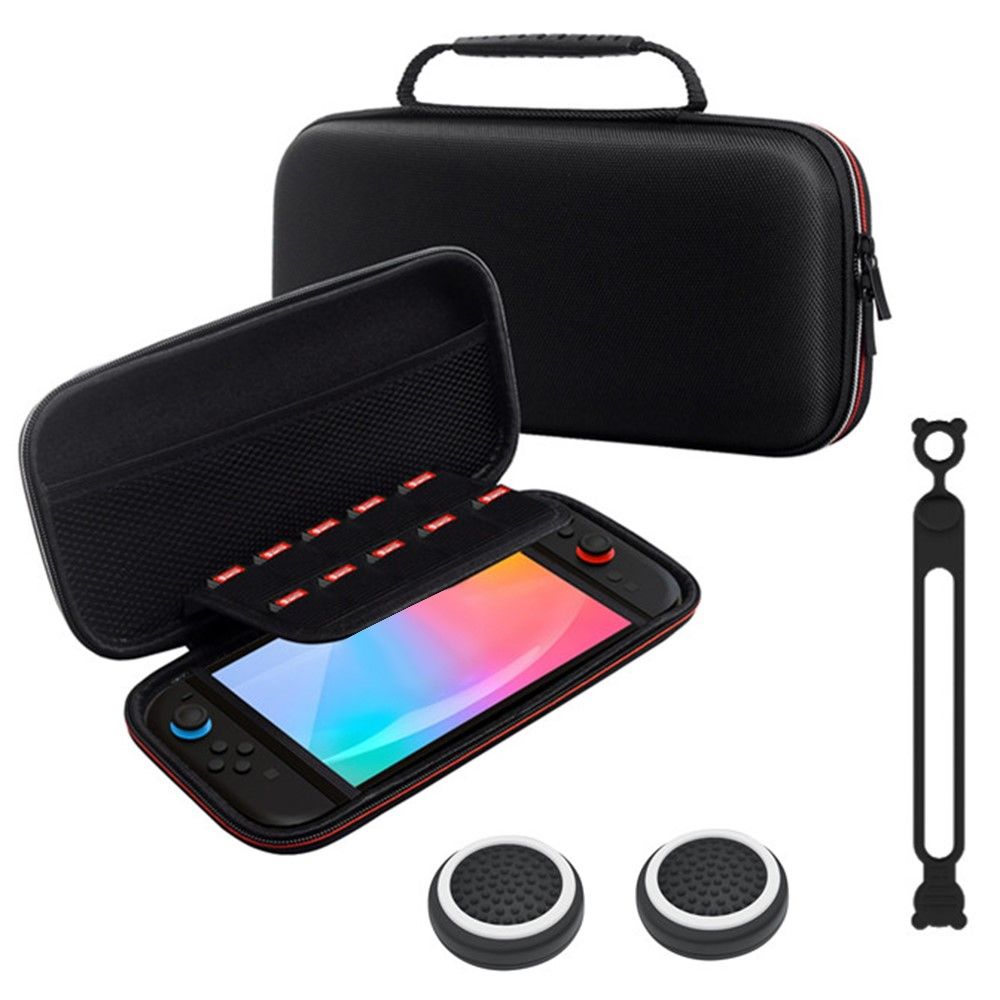 Storage Slim Portable EVA Carrying Case For Nintendo Switch 2. Silicone Cable Tie - Red Zipper