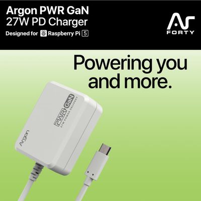 Argon GAN Raspberry Pi 5 27w USB-C Power Supply (WHT)