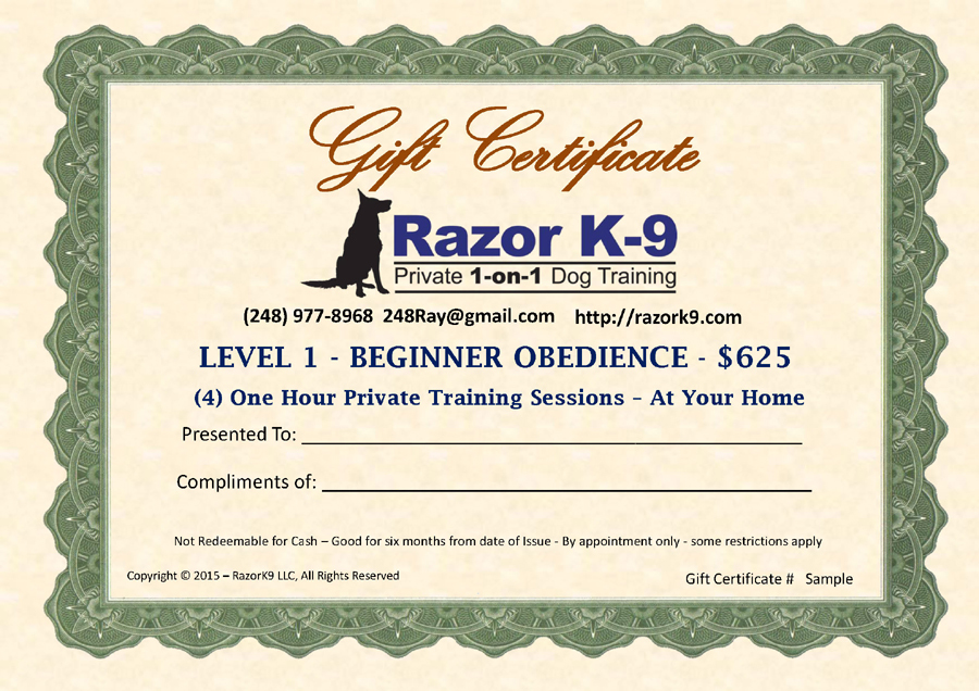 Level 1 - Beginner Obedience Gift Certificate