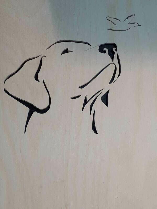 Labrador and Bird Fretwork Picture