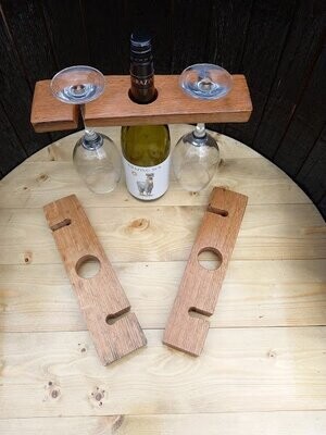 Solid Oak Wine Bottle and Glass Holder