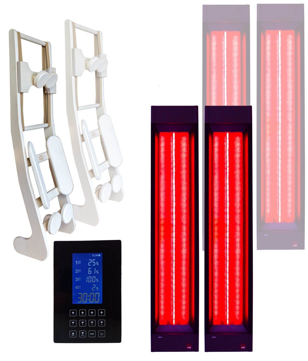 B-stock: 2x InfraROTmed CLASSIC 500W + 2x 750W + icon 4 Touch + 2x Respaldo HaLu