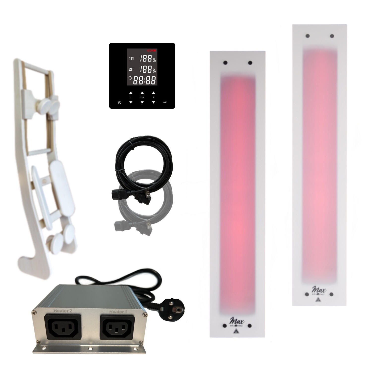 SET 1x Rückenstrahler InfraROTmed MAX© ICE 500W + 1x Frontstrahler InfraROTmed MAX© ICE 750W icon 2 TOUCH+ 1x Rückenlehne HaLu