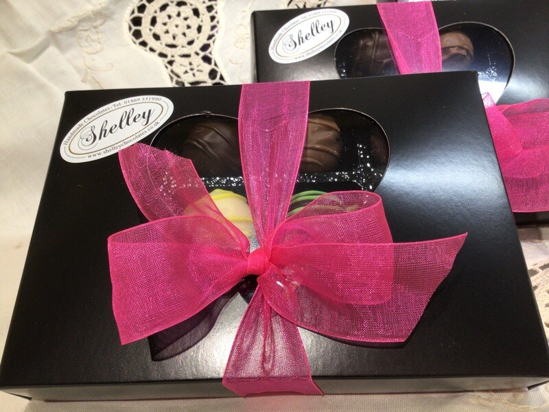 12 Luxury Valentine Truffles in Elegant Heart Window Black Box