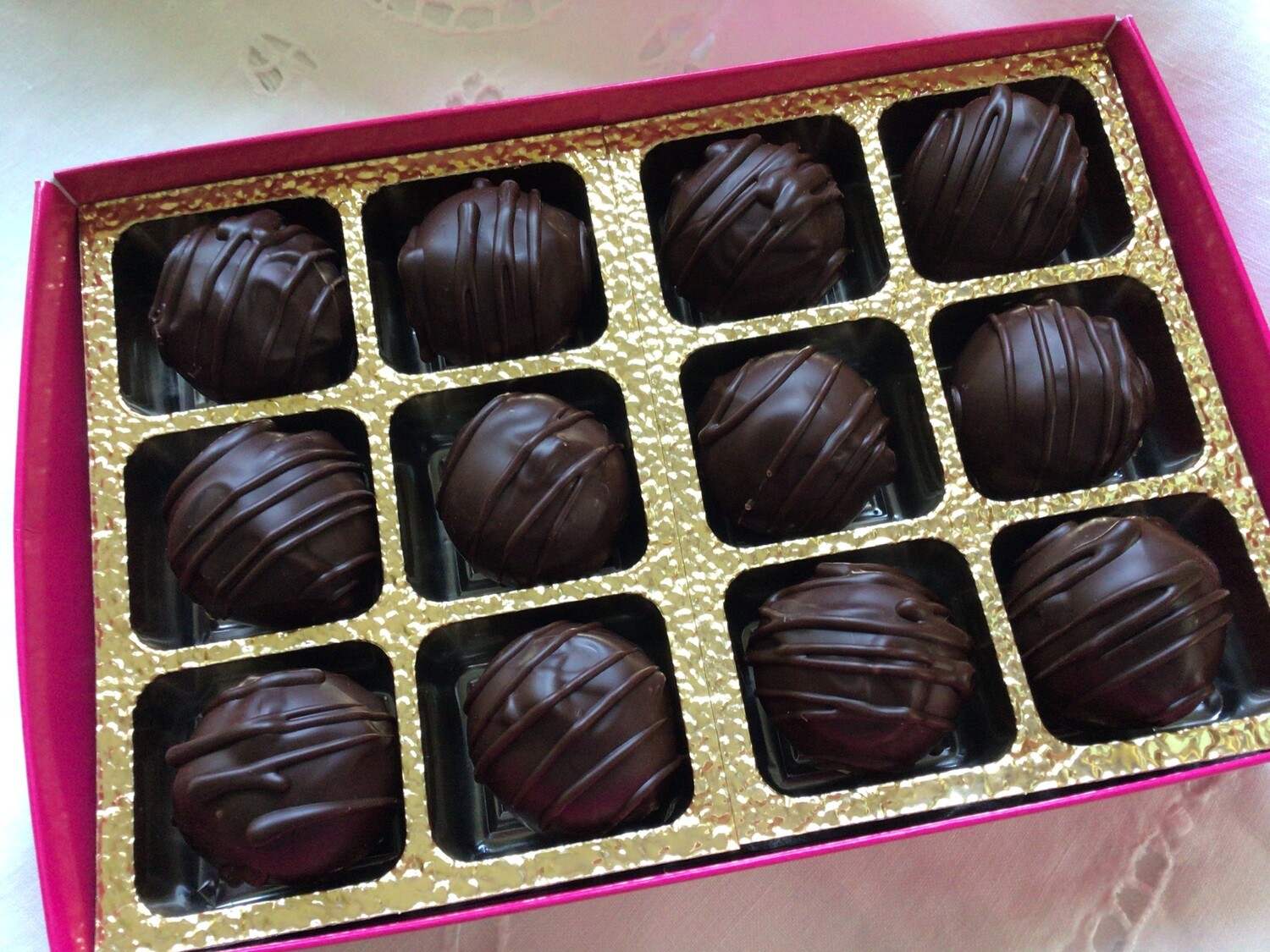 Beautiful Box of 12 Marc de Champagne Dark Chocolate Truffles