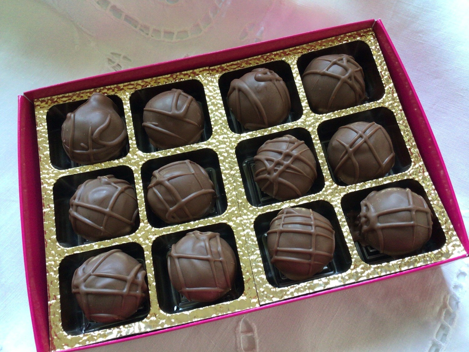 Beautiful Box of 12 Marc de Champagne Milk Chocolate Truffles