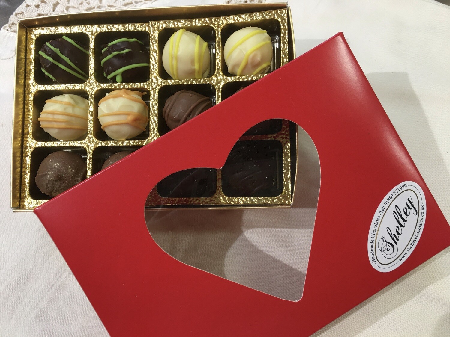 12 Luxury Valentine Truffles in Elegant Heart Window Red Box 12 Luxury Valentine Truffles in Elegant Heart Window Red Box