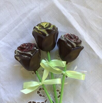 Pack of 3 beautiful hand painted 3D roses in dark chocolate