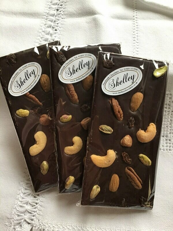 3 Large 100g bars of Dark Chocolate Fruit & Nut