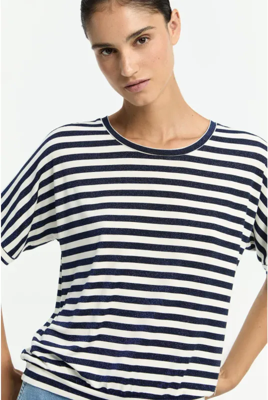 Xandres t-shirt blauw wit gestreept HIROKAR 29261-02-8806