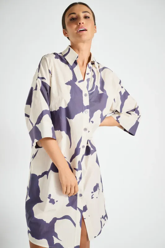 Marie Mero kleed ecru blauw