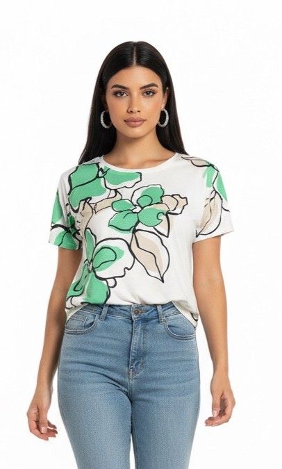 Frank walder t-shirt wit groen beige 101 402 759 072