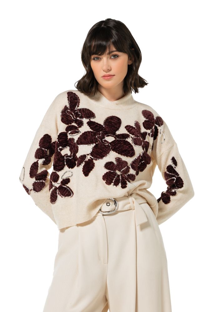 Caroline biss pull ecru bordeau 4283 69
