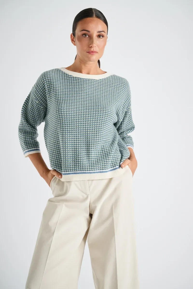 Marie Mero pull blauw ecru 367 pu89 jea