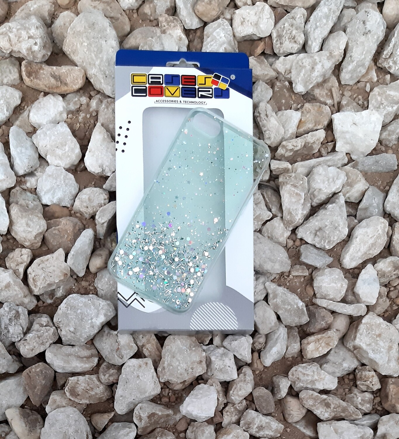 Case Glitter de silicona para IPhone 7/8, Color Transparente Verde Claro
