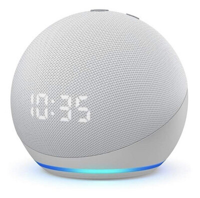 Amazon Echo Dot 4th Gen with clock con asistente virtual Alexa, pantalla integrada glacier white 110V/240V