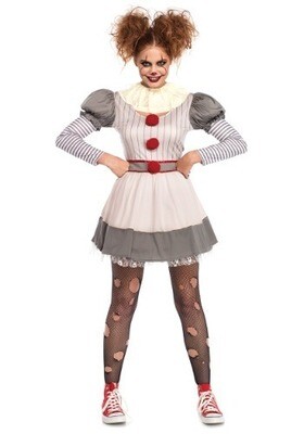  2 pc Creepy Clown, includes striped dress