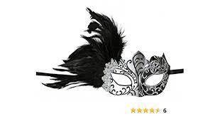 Plastic black and silver mask with feathers