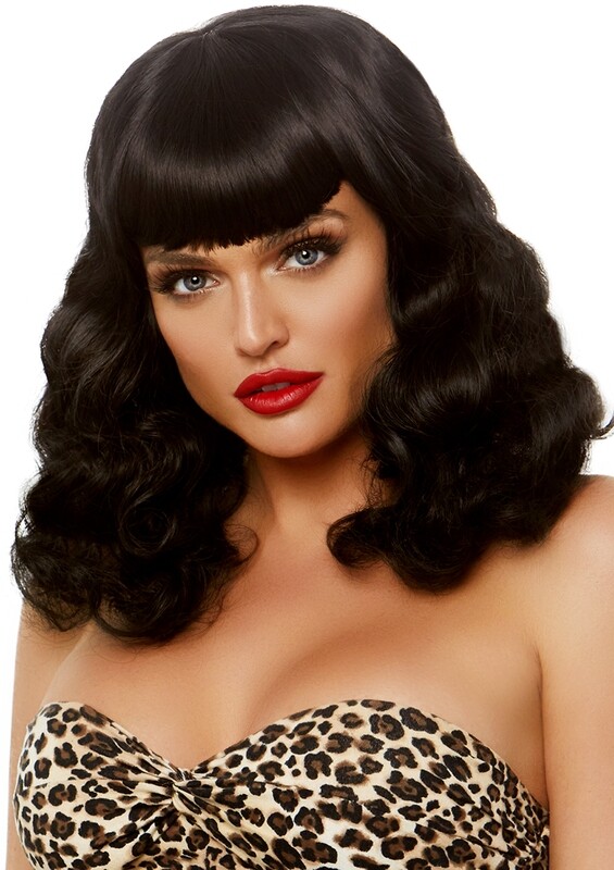 16” retro bang curly bob wig