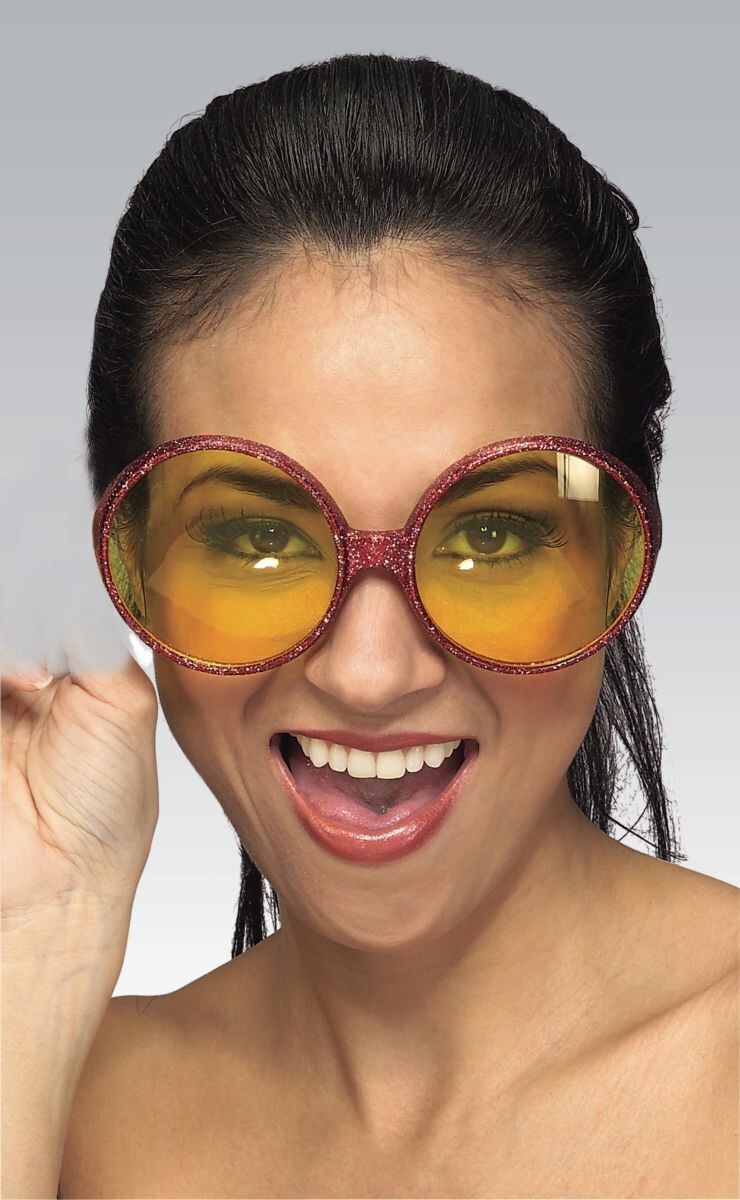 RED ROUND GLITTER GLASSES