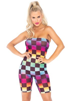 Rainbow checkerboard romper