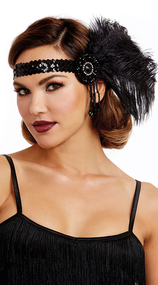 Black Flapper Headpiece