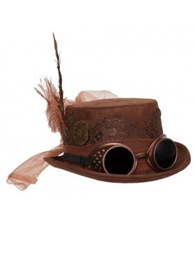 faux suede hat brown with goggles