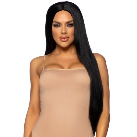 33" long straight center part black