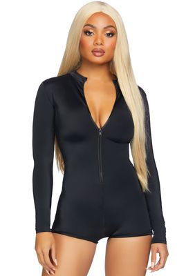Zipper Front Long Sleeve Romper (BLK)