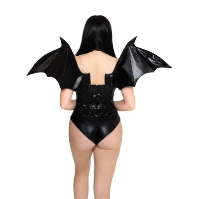 Wet look strapless Bat Wings