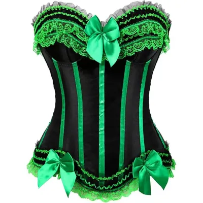 Satin lace Green Stripe Corset