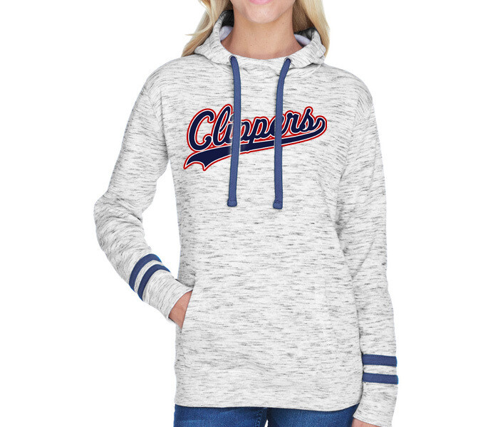 J America Ladies&#39; Melange Scuba Neck Sweatshirt Clippers