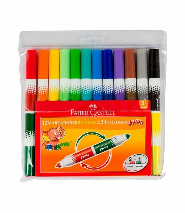 Plumones Faber Castell Jumbo x 12 Doble Punta Lavables