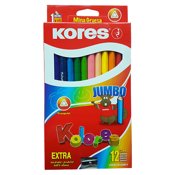 Colores Triangulares Jumbo Kores Coach  X 12 Colores + 2Unidades