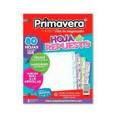 Repuesto 80 Hojas Cuadriculado Carta 105  Primavera Diseños