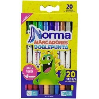 Marcador Lavable x 10 Doblepunta Norma (20 Colores=