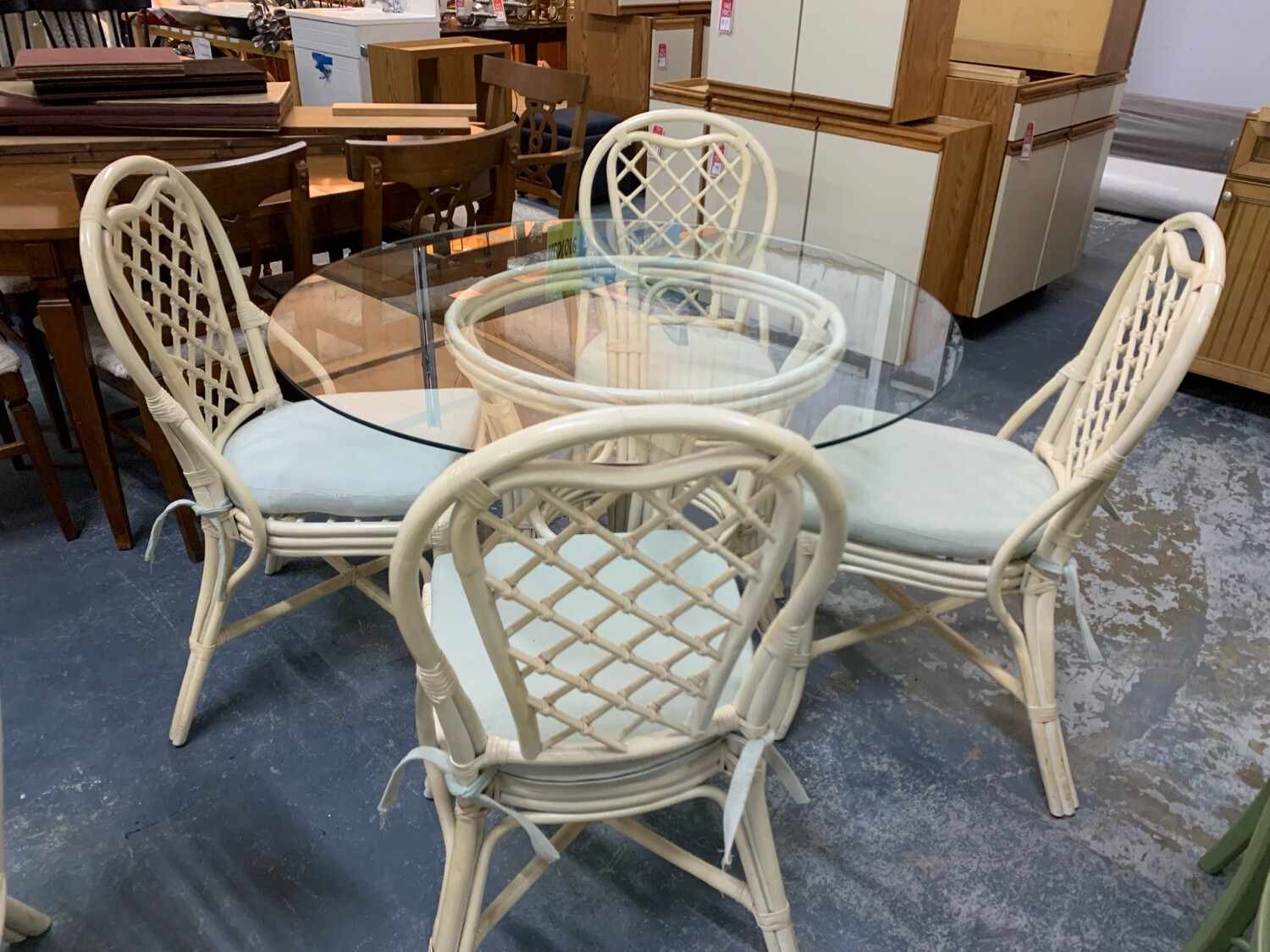 Vintage Glass Top Rattan Dining Set