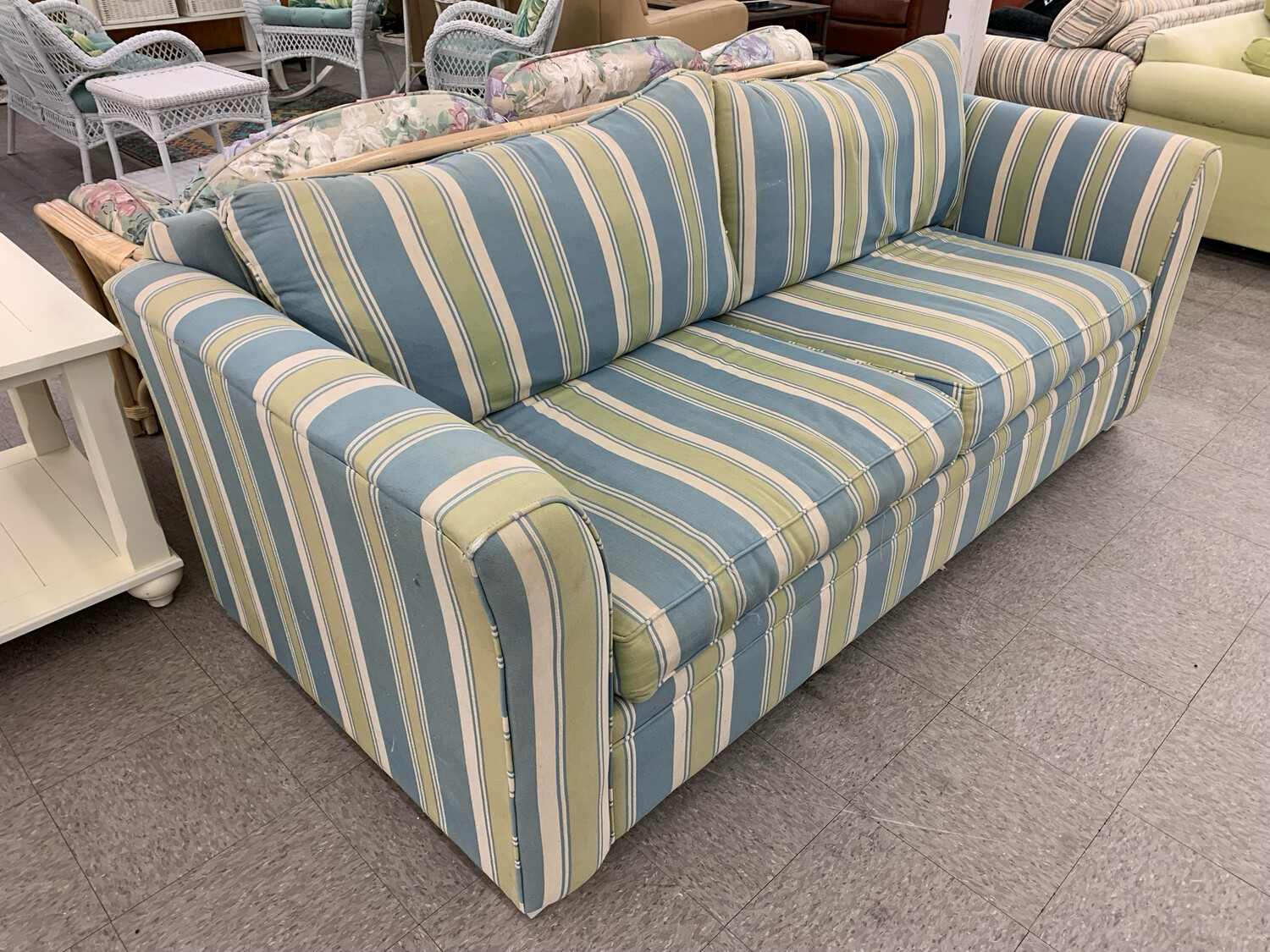 Blue-Green Stripe Sleeper Sofa