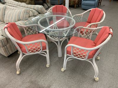 5 PC Coral + Rattan Dining Set