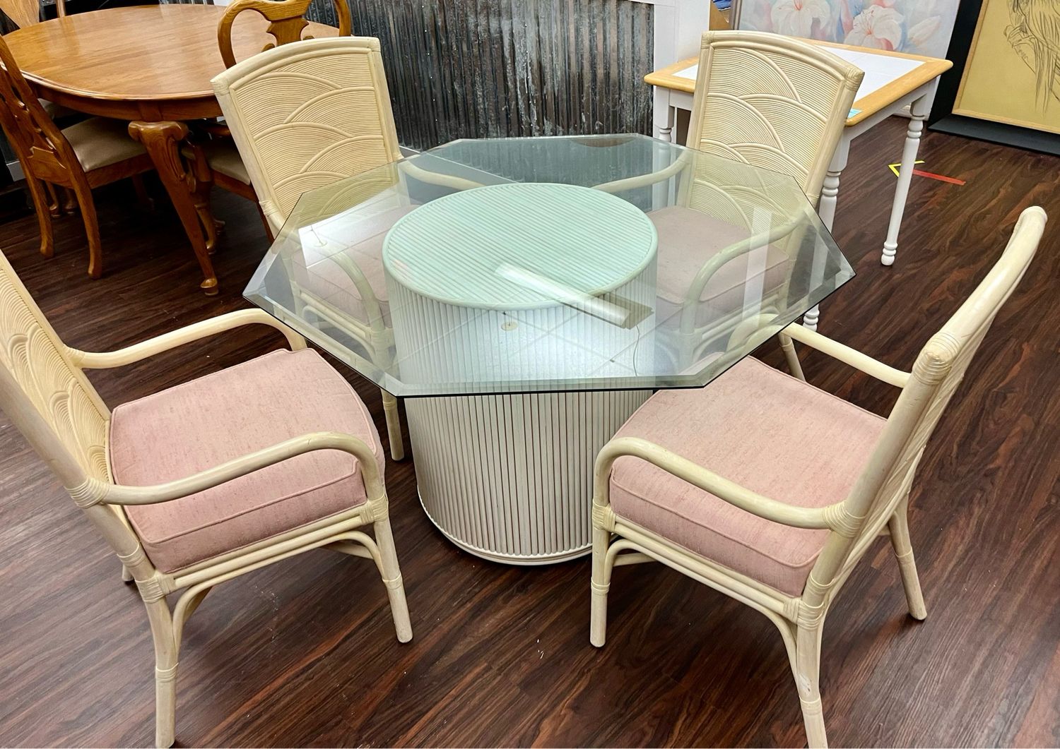 Glass Topped Dining Table + Chairs