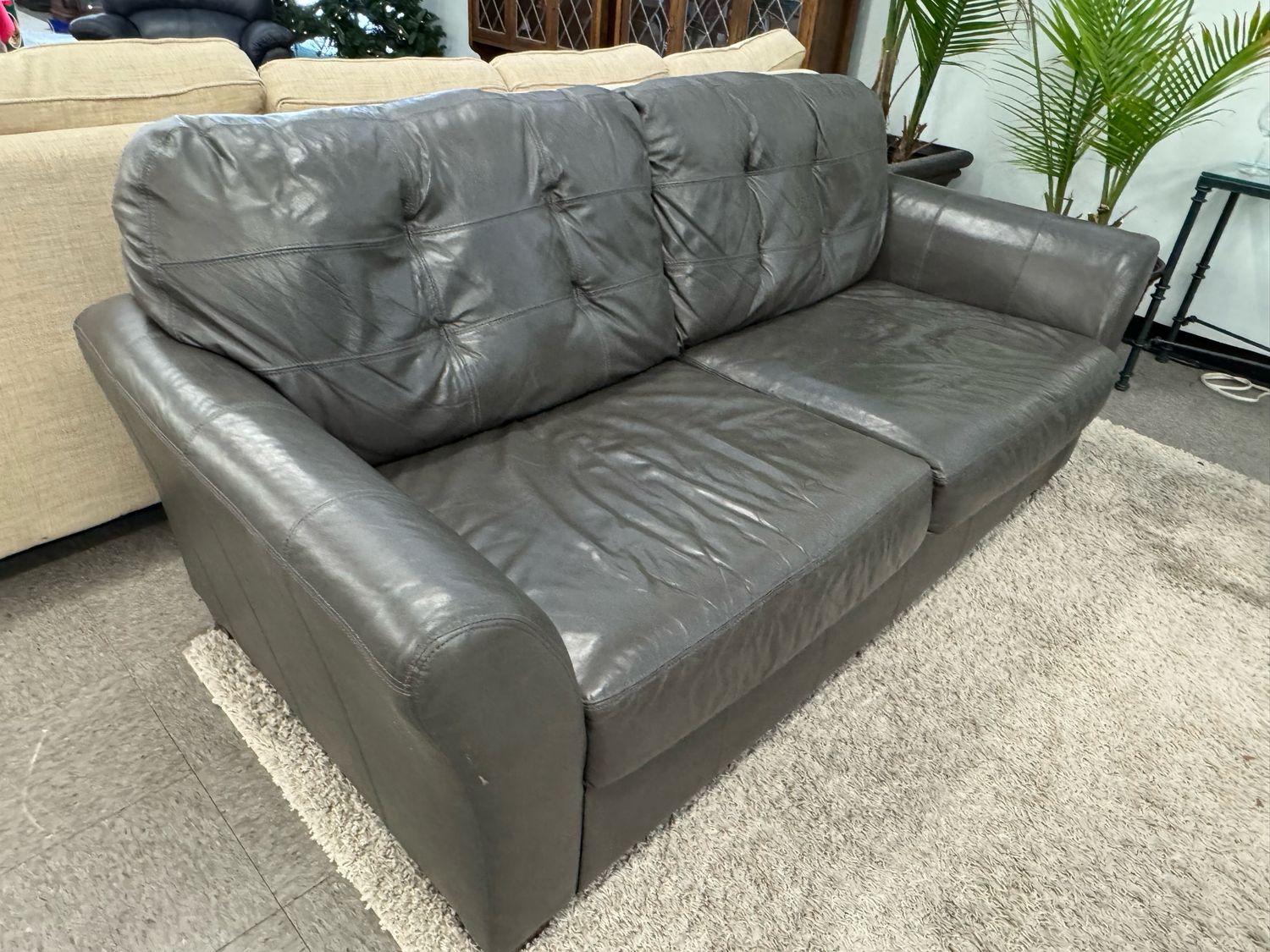 Ashley Furniture Grey Faux Leather Sofa