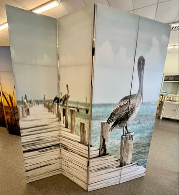 Coastal Double Sided 4 Panel Room Screen