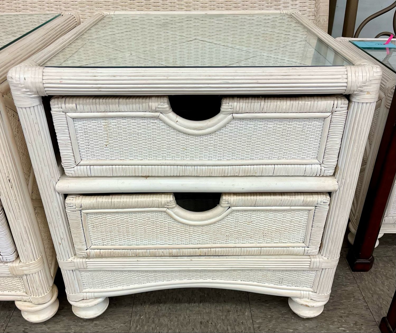 Glass Topped Rattan/Wicker End Table