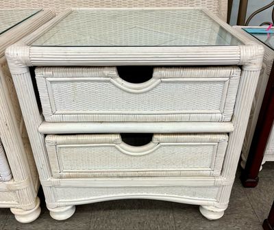 Glass Topped Rattan/Wicker End Table