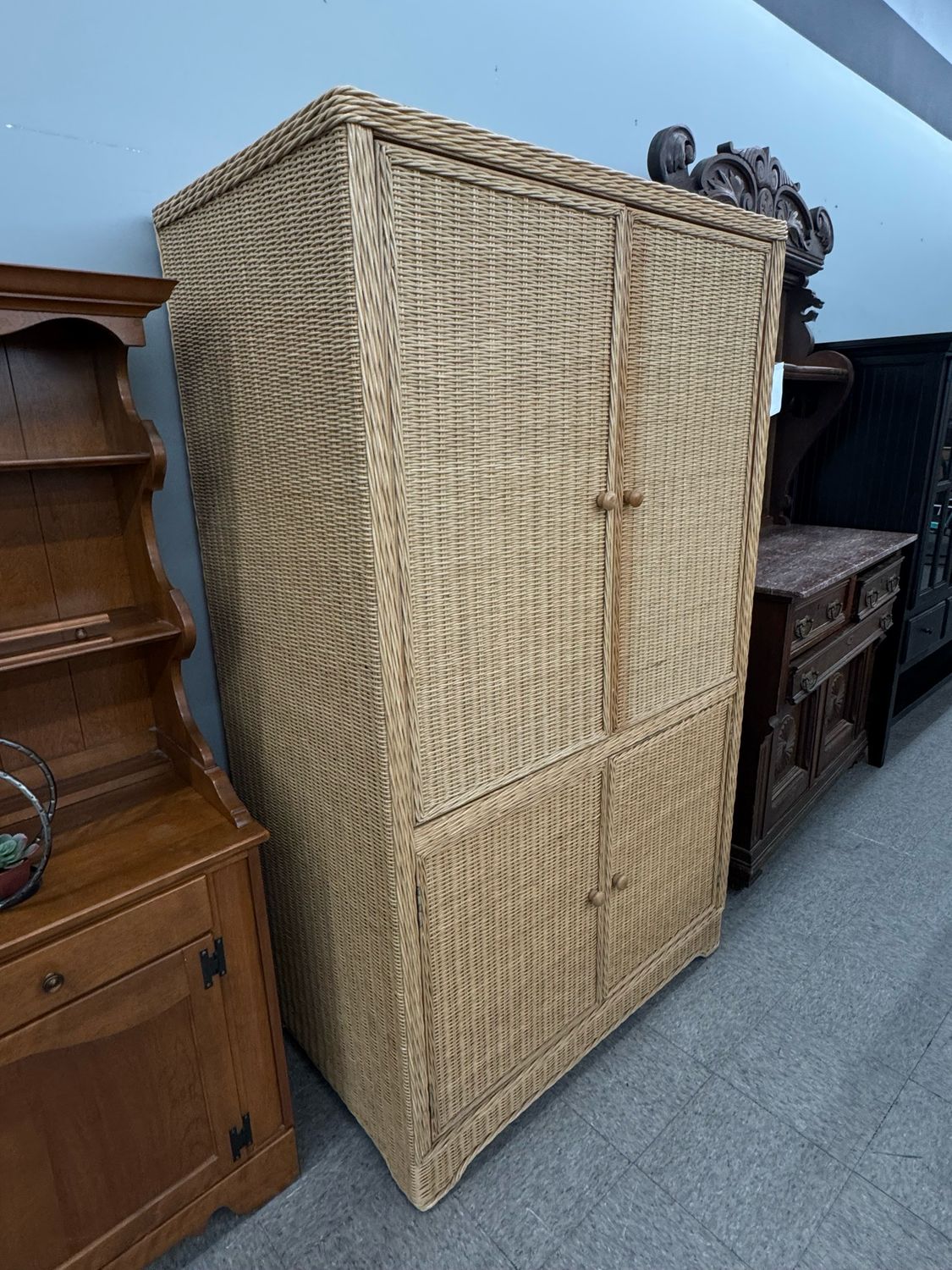 Natural Wicker Entertainment Armoire