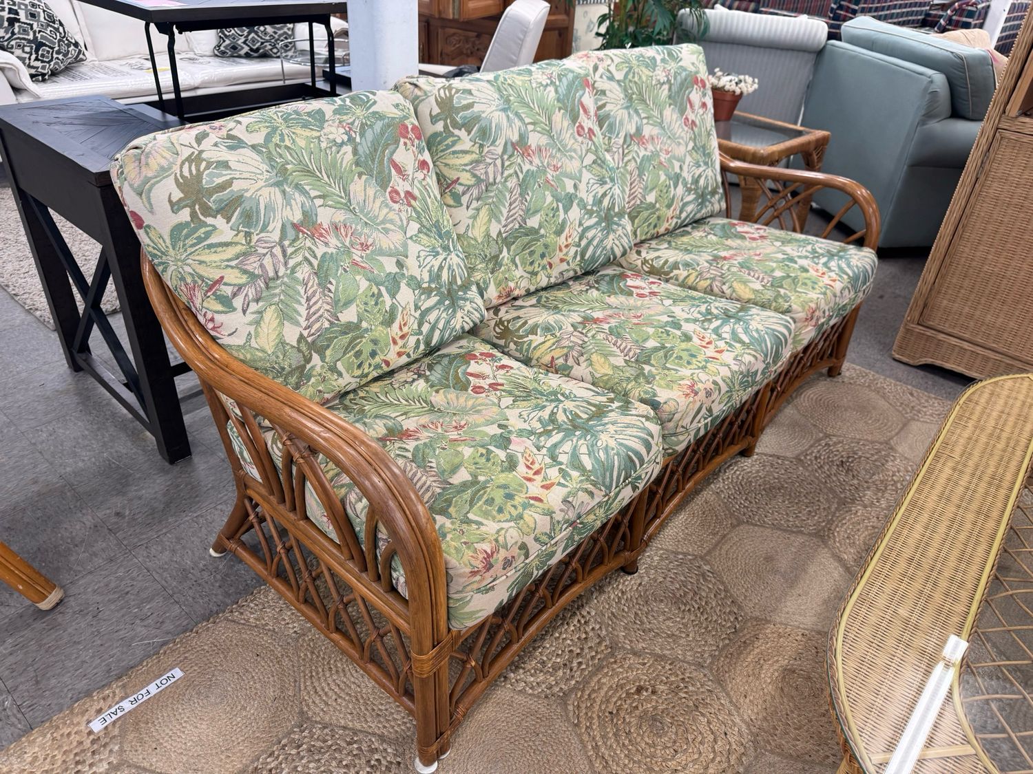 Tropical Floral Rattan Bamboo Frame Sofa