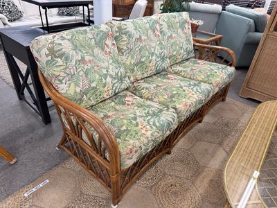 Tropical Floral Rattan Bamboo Frame Sofa